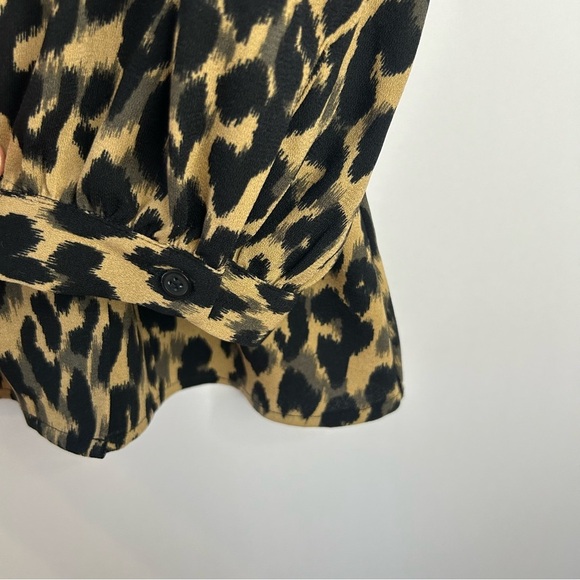 Halogen Leopard Print Faux Wrap Peplum Blouse, Sz S, from Nordstrom, Black, Tan - Picture 6 of 10